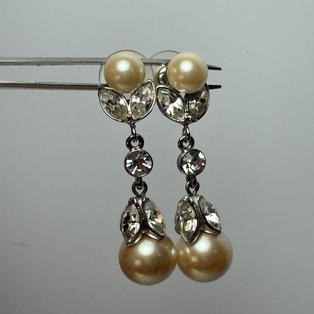 EarringS Statement‎ Silver Tone Pearl and Rhinestone Dangle Huge Statement